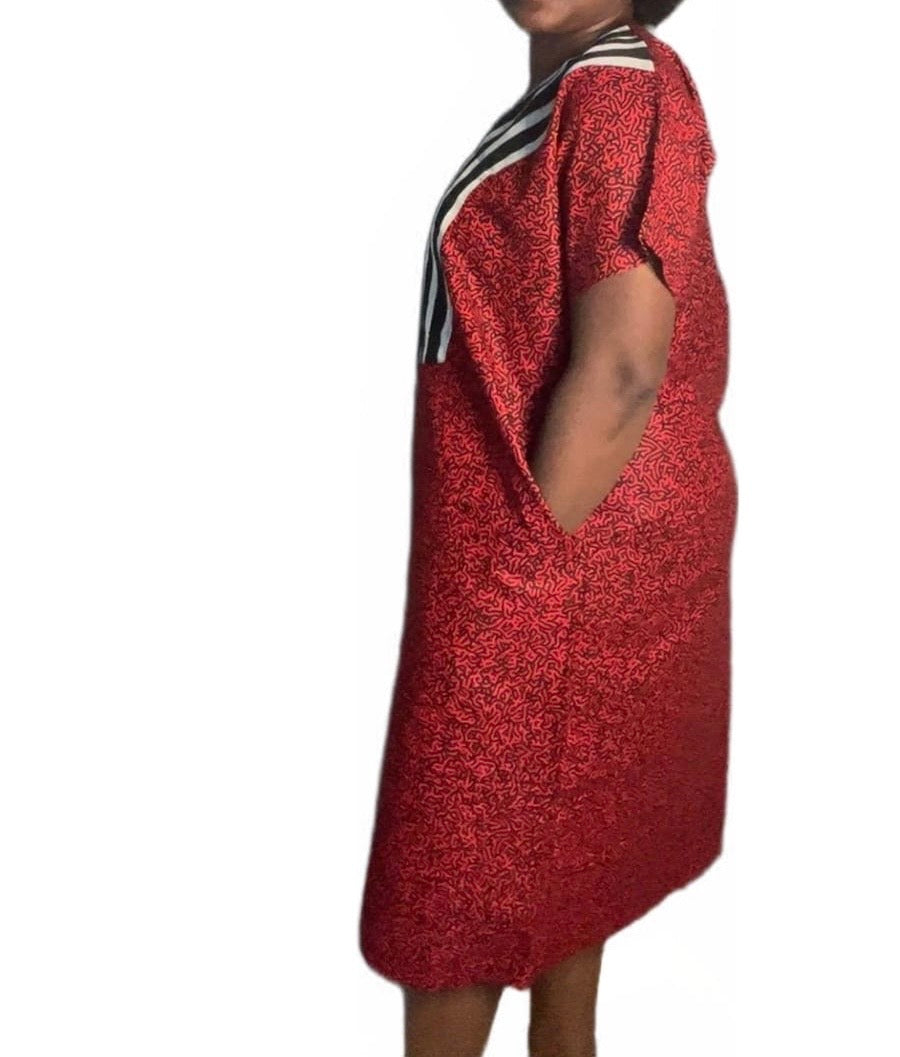 Ankara mix with Aso Oke red and black