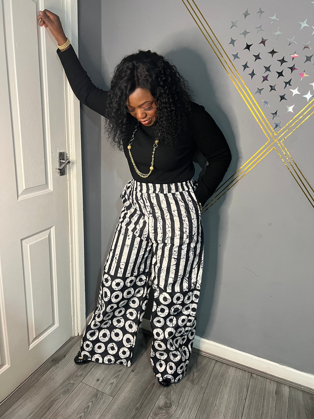 African Palazzo Trouser Black and White