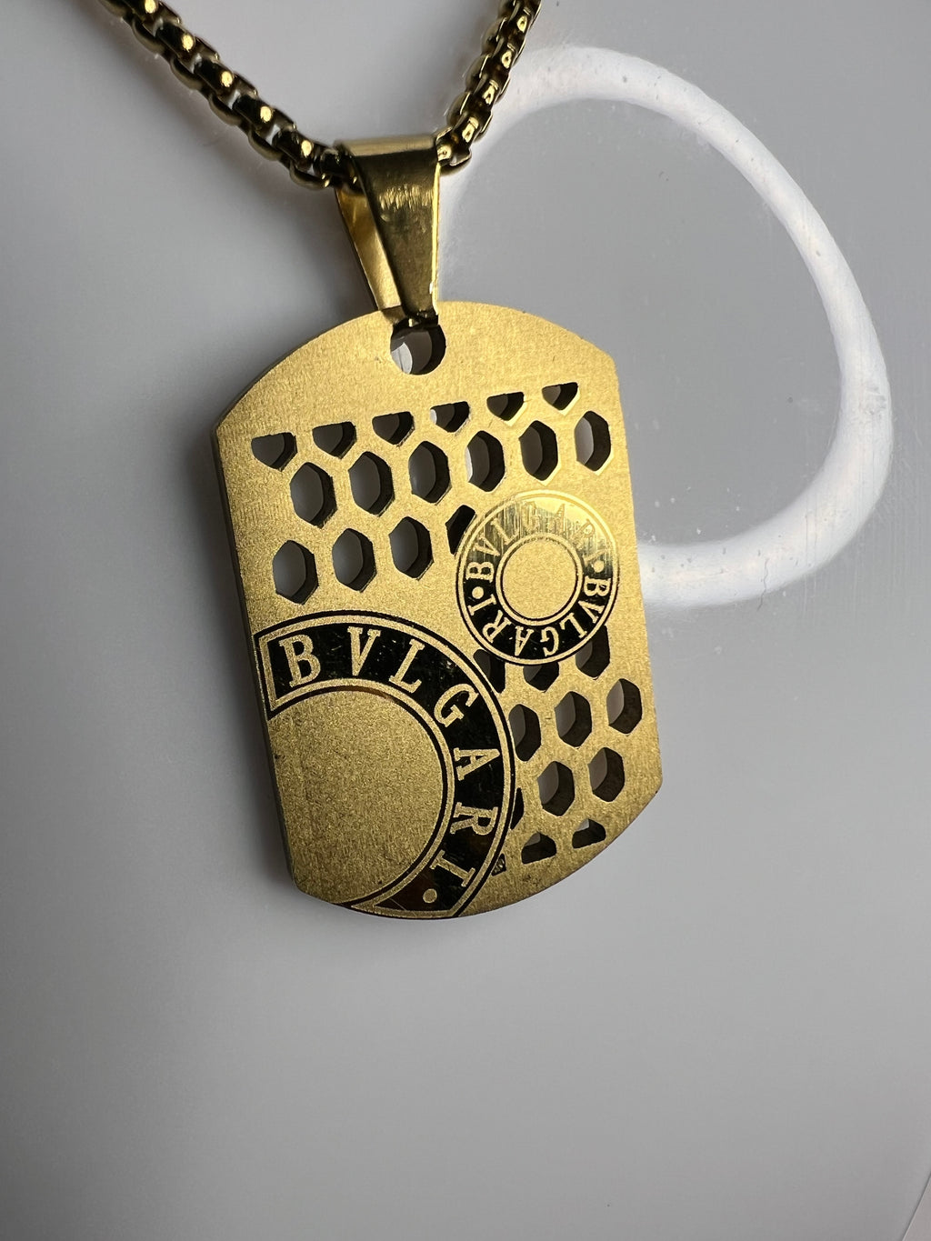 Men's Stainless Steel BVLGARI Design Pendant - Gold Colour - 24 Inches