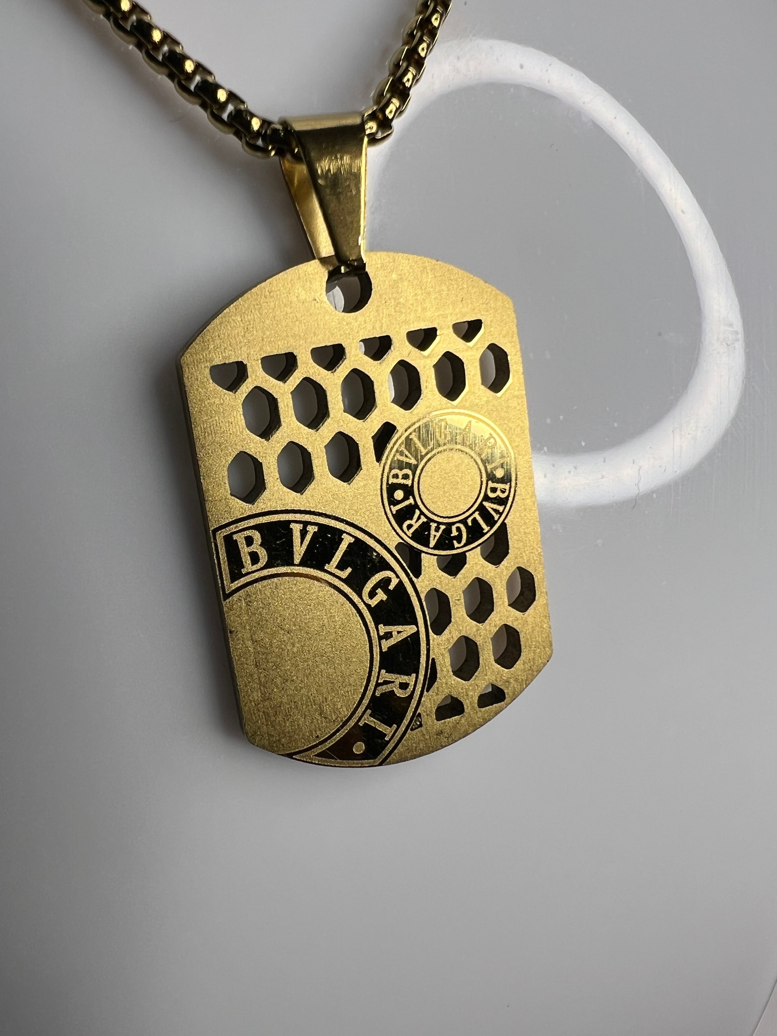 Men's Stainless Steel BVLGARI Design Pendant - Gold Colour - 24 Inches