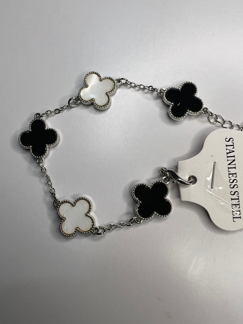 Clover White and Black Bracelet - Stainless Steel