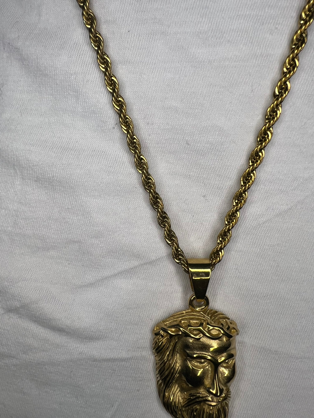 Men's Stainless Steel Twisted Necklace with Fancy Bold Gold Pendant 24 inches