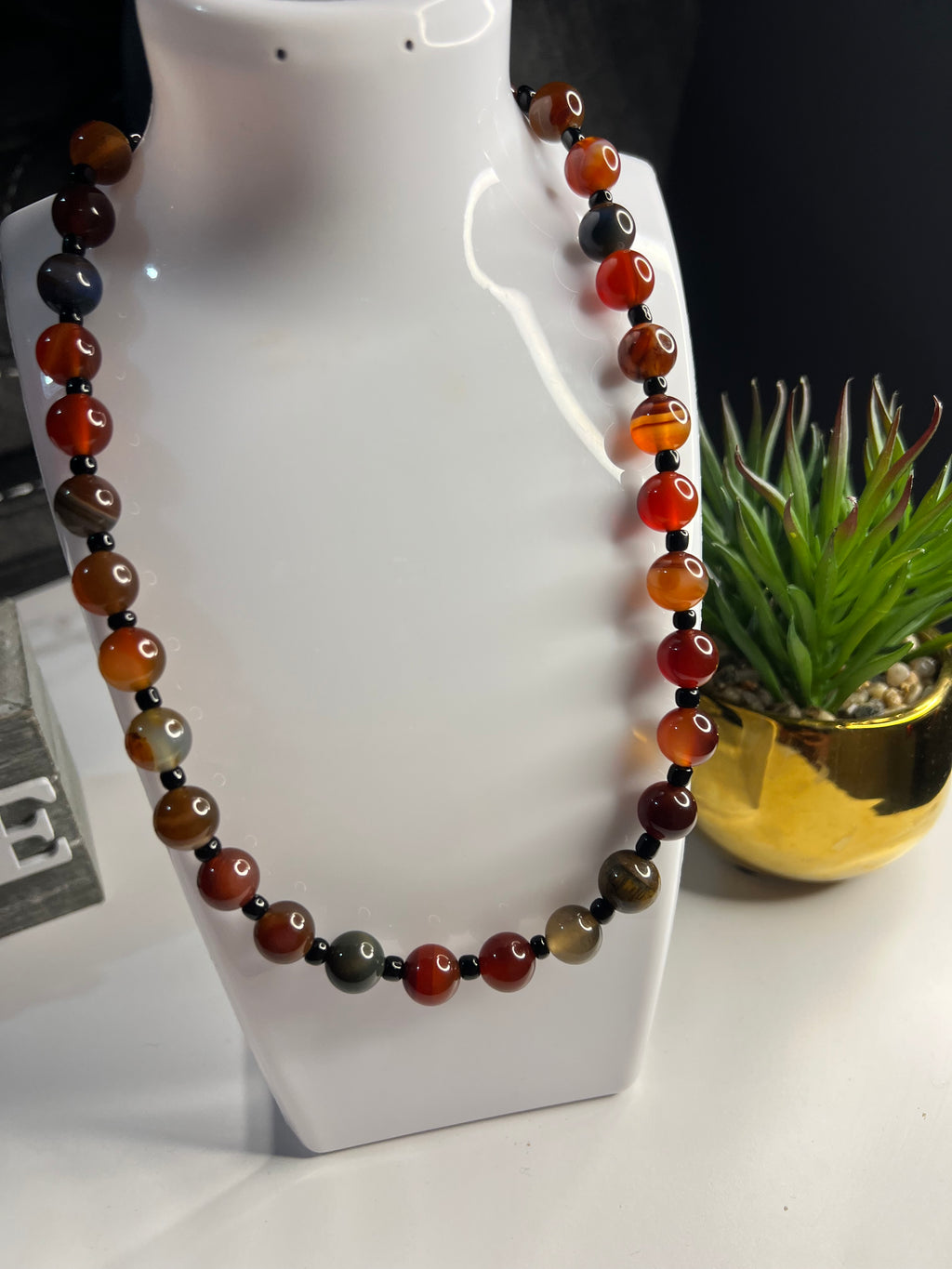Multi-Colored Agate Beaded Necklace 24 inches