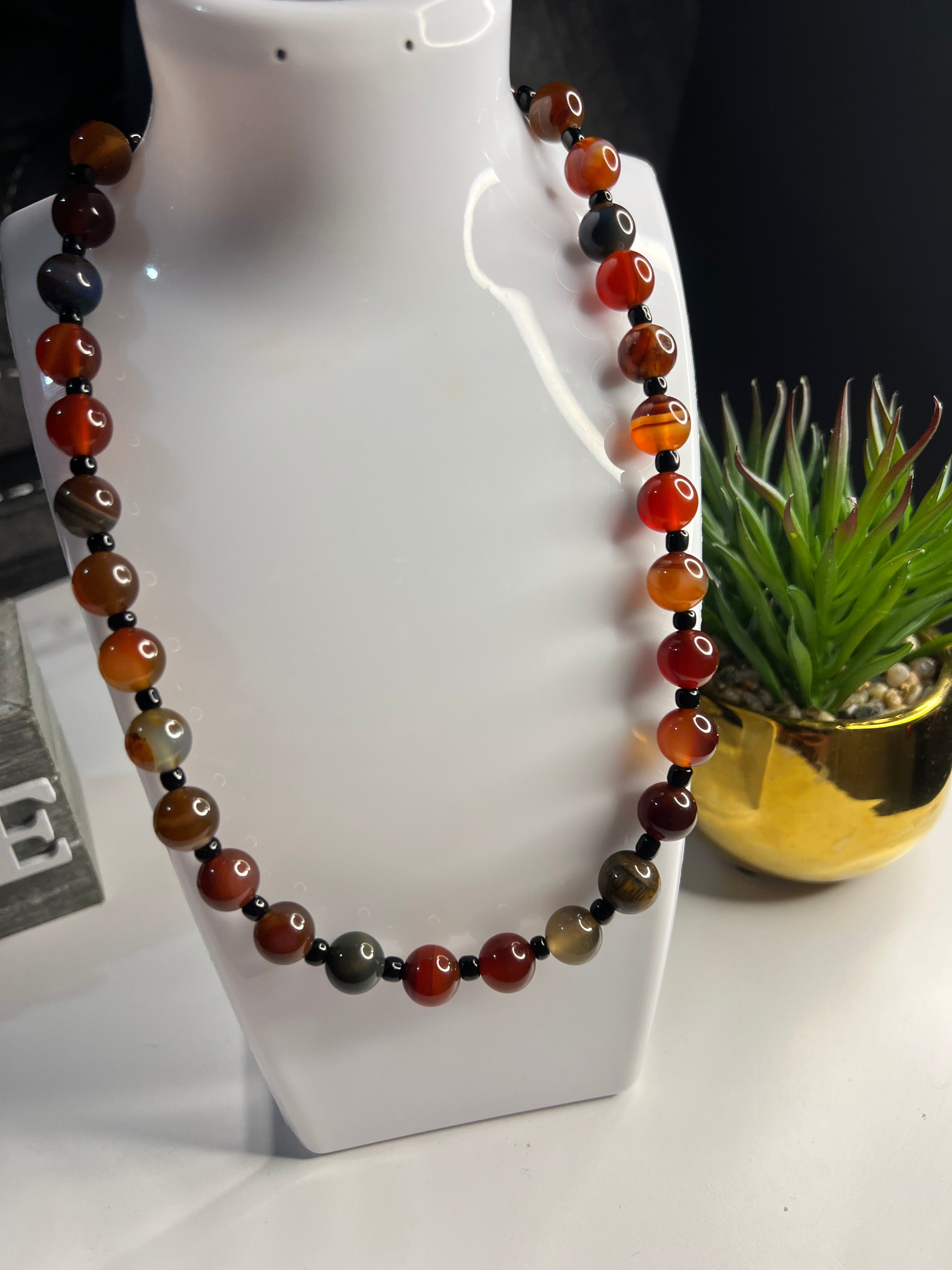 Multi-Colored Agate Beaded Necklace 24 inches