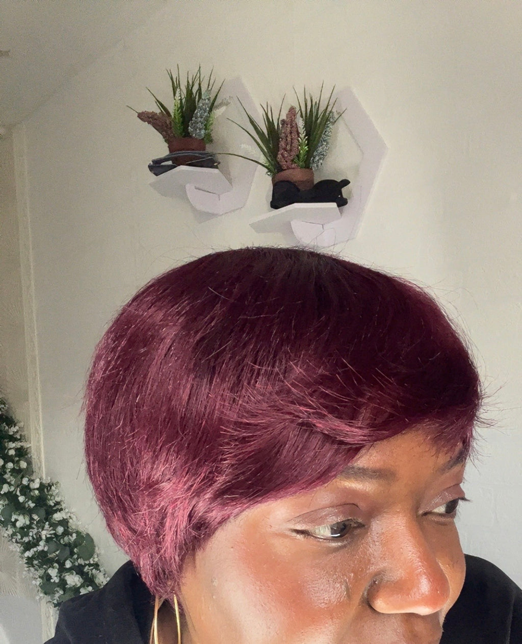 Human Hair Short Wig - Burgundy