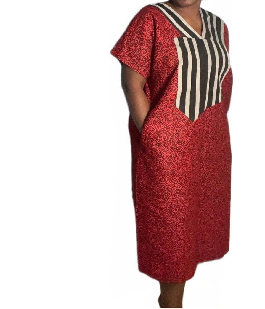 Ankara mix with Aso Oke red and black