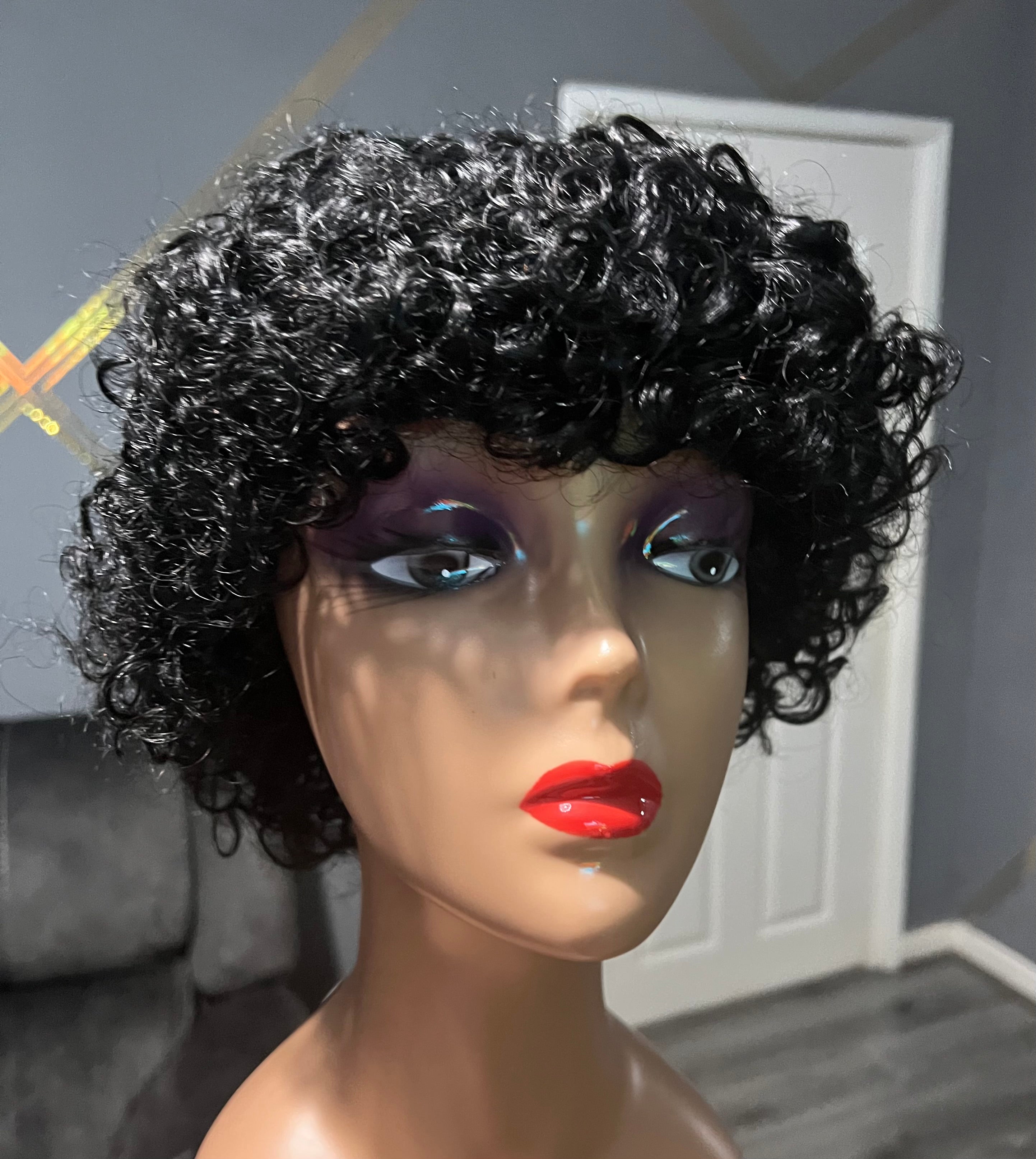 Afro Human Hair Curly Wig 8”