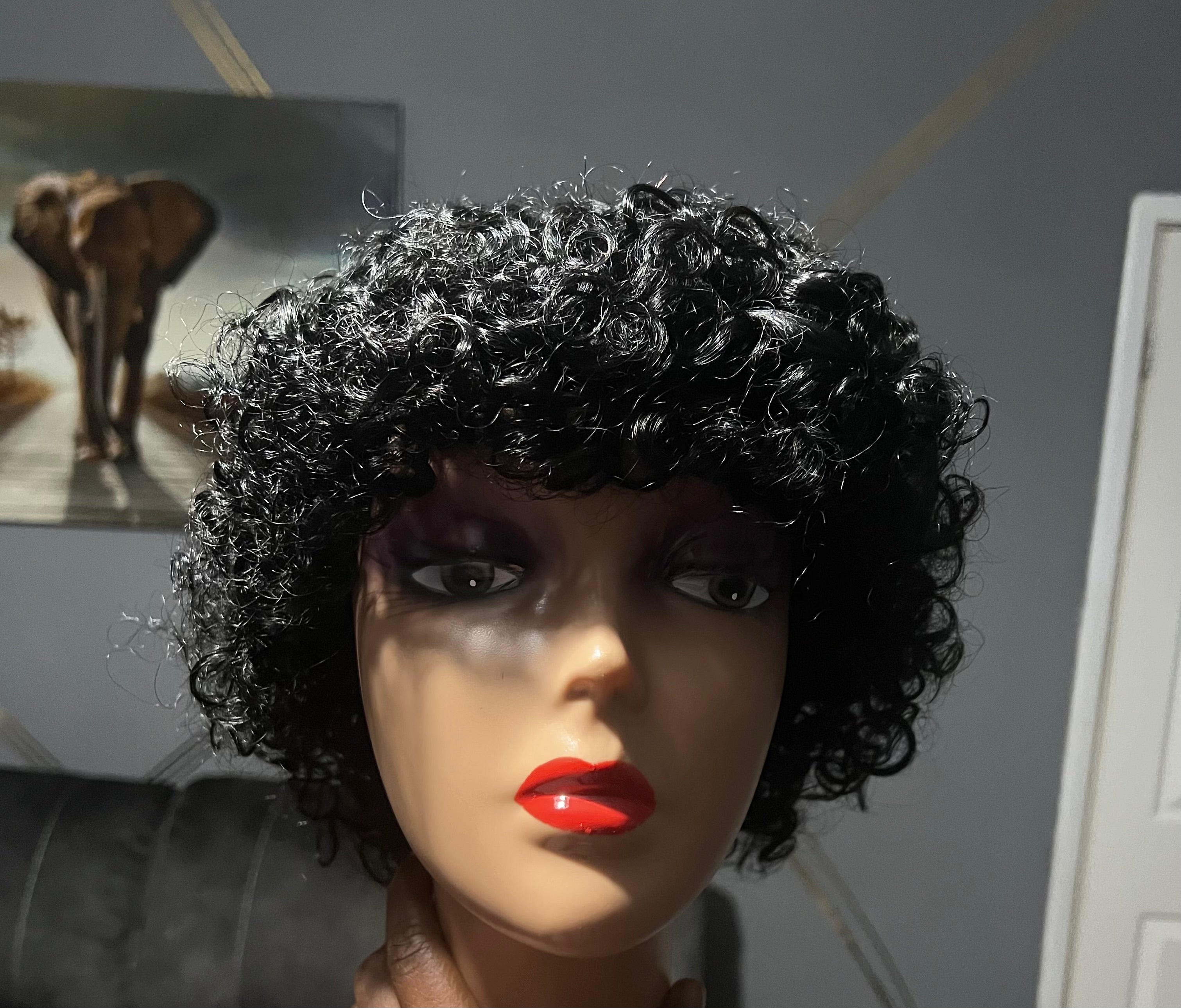 Afro Human Hair Curly Wig 8”