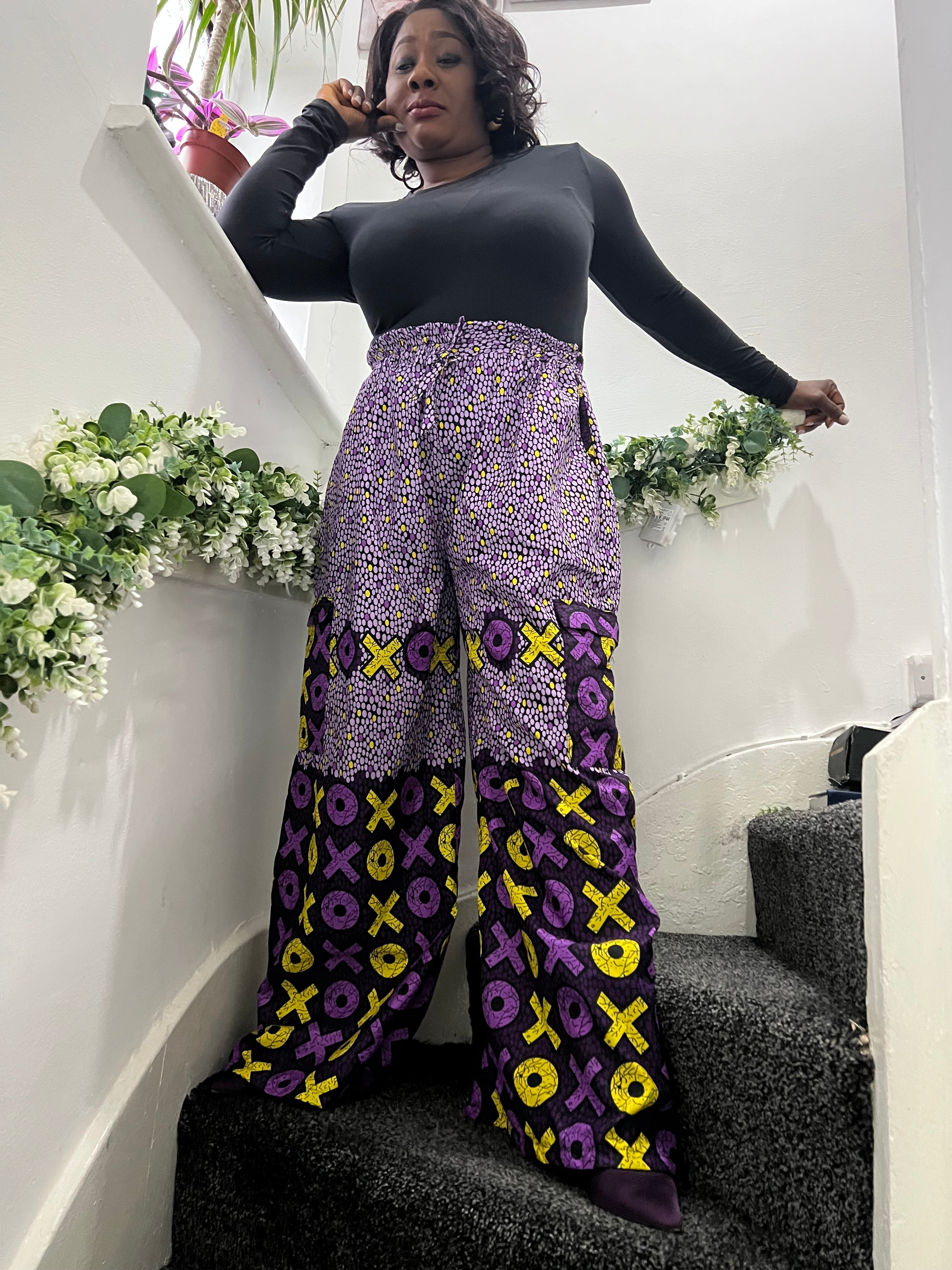 African Palazzo Trouser compact- UK Size 16/18 - Purple