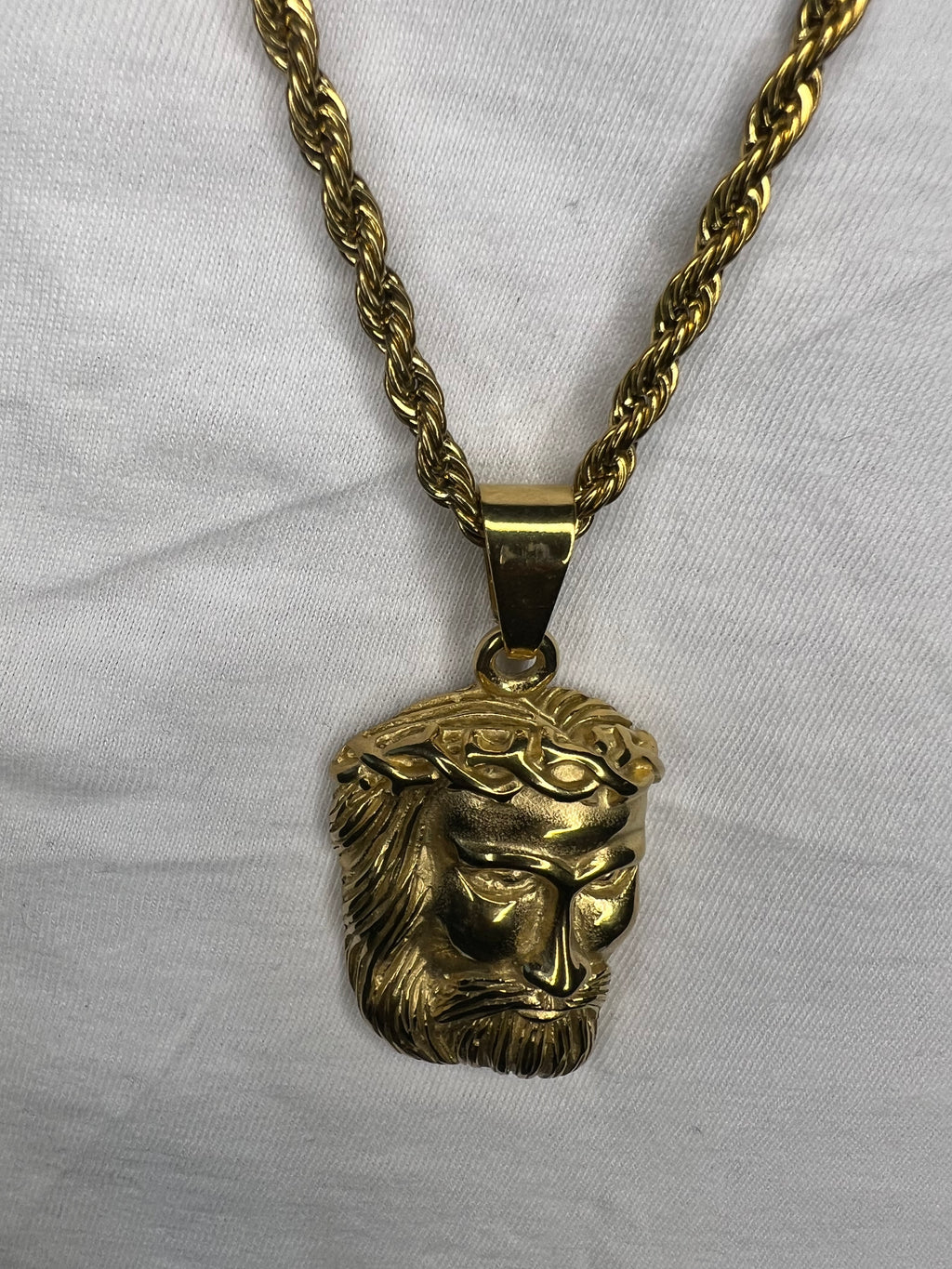Men's Stainless Steel Twisted Necklace with Fancy Bold Gold Pendant 24 inches
