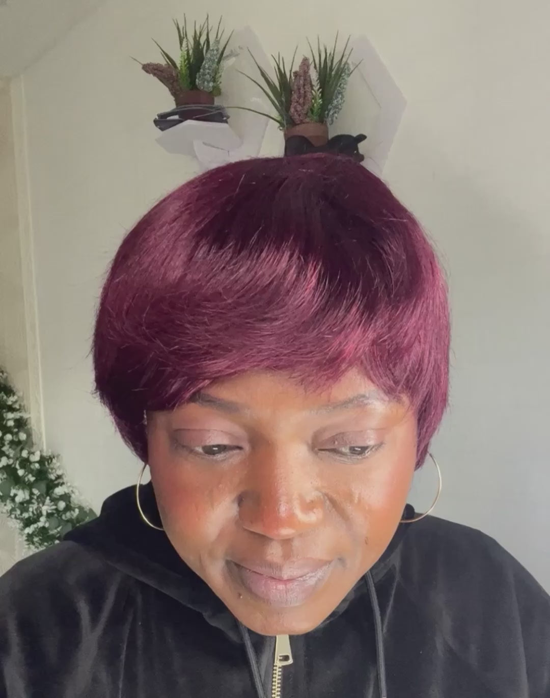 Human Hair Short Wig - Burgundy