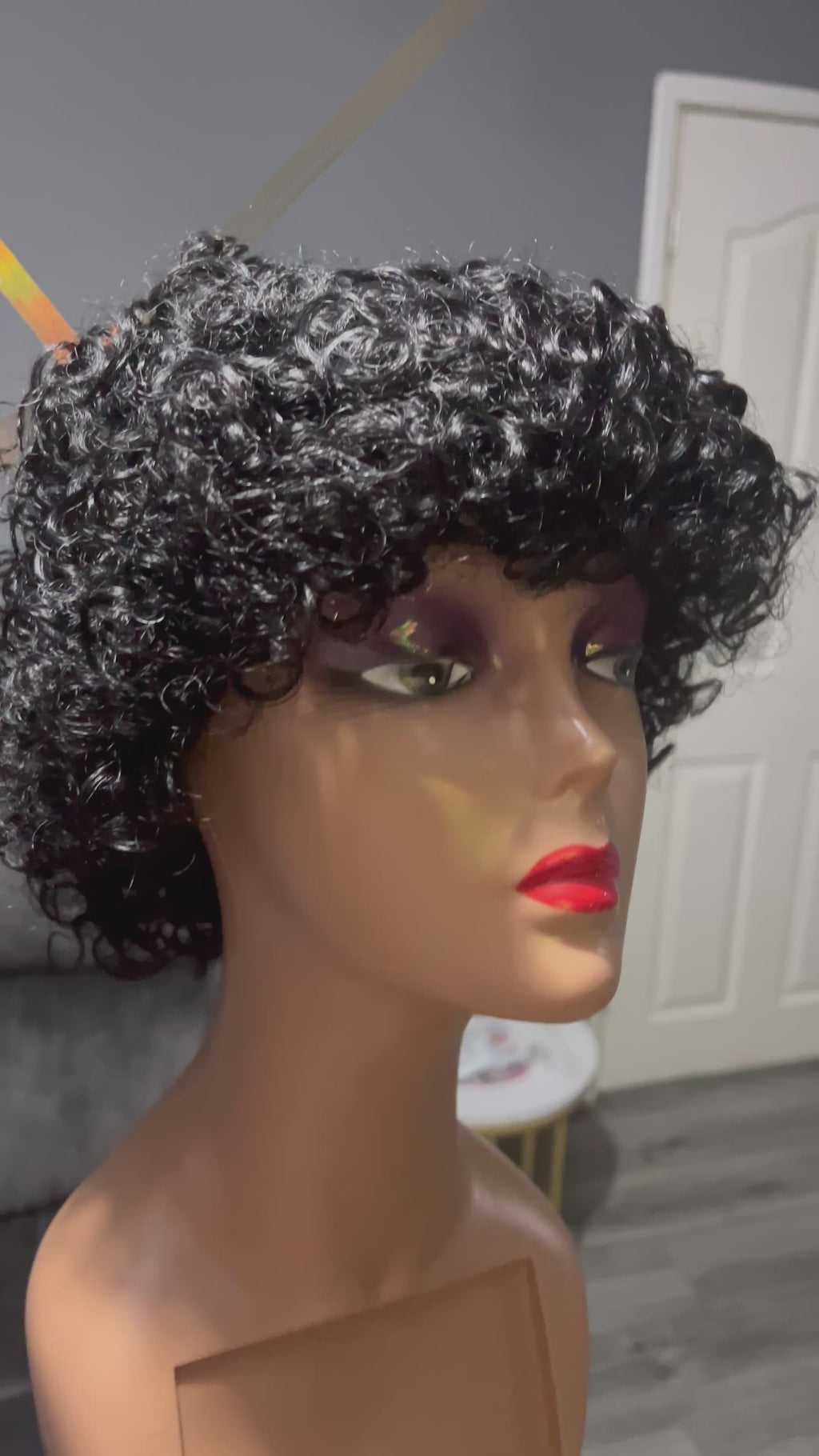 Afro Human Hair Curly Wig 8”