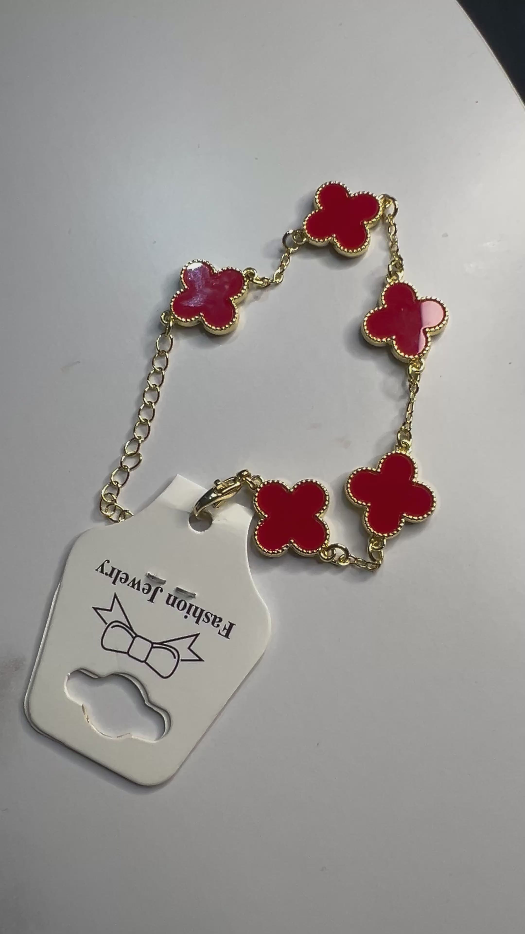 Clover Hand Bracelet - Red&Gold Stainless Steel Fade Free