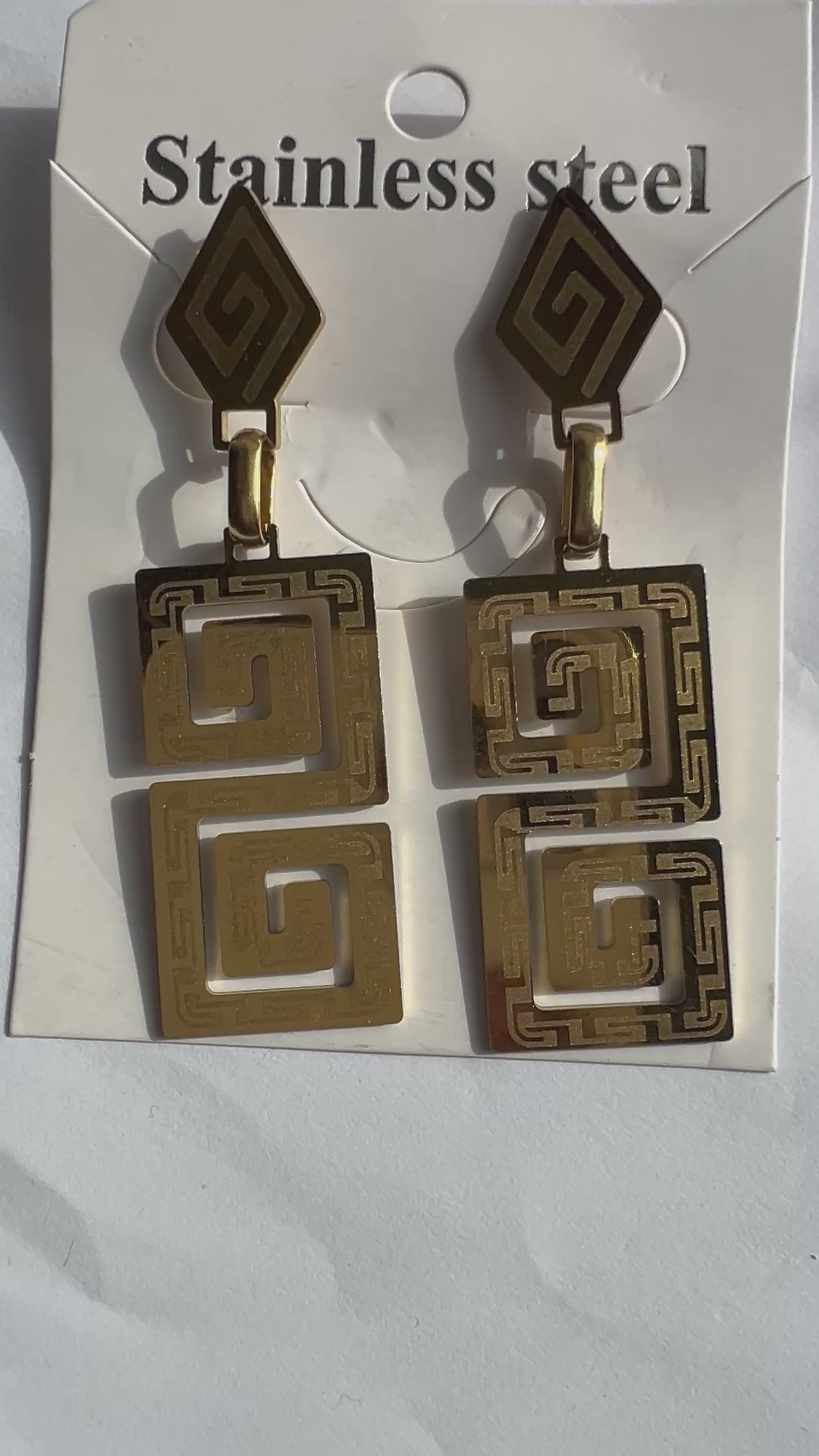 Fancy Dangle Drop Earrings - Stainless Steel Gold Colour